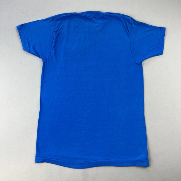 Vintage Blue Selvedge T-Shirt Adult Large Blank Pocket Fruit Of The Loom USA 80s - Picture 6 of 11